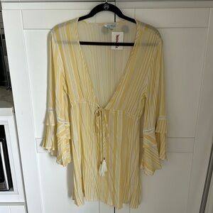 Blue Island Cover Up Dress Boho Tassels Bell Sleeves Crochet Size Small NEW NWT